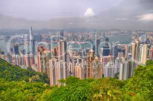 Panoramic view of Hong Kong from Victoria Peak on a sunny aftern
