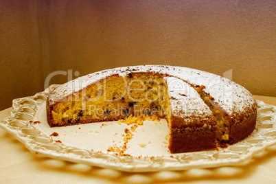 Homemade vanilla cake with chocolate inside