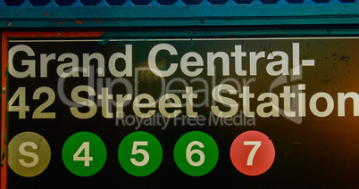 Grand Central - 42 Street subway station entrance sign - NYC