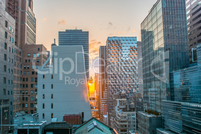 Skyline of New York at dusk. Manhattan Skyscrapers