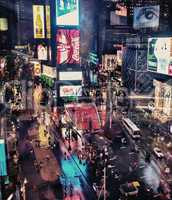 NEW YORK CITY - JUNE 13, 2013: Lights of Times Square, aerial vi