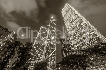 Stunning modern city skyline, skyscrapers night lights