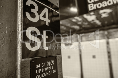 34 street subway station sign in New York