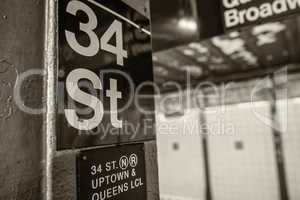 34 street subway station sign in New York