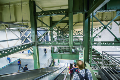 People changing subway line. Underground scene in a big city