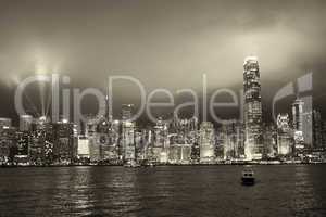 Wonderful lights show in Hong Kong. HK skyline at night with lig