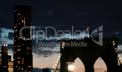 Brooklyn Bridge Silhouette at night again Manhattan skyline