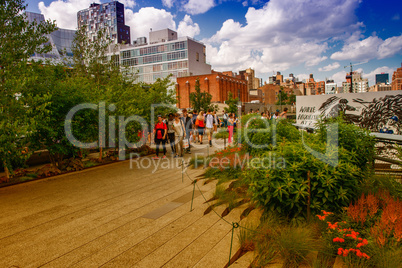 NEW YORK - JUNE 15, 2013: The High Line Park in New York with lo