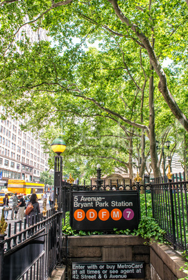 Fifth Avenue - Bryant Park subway station entrance in New York