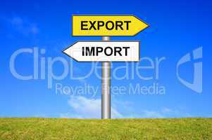 Schild Wegweiser: Export / Import