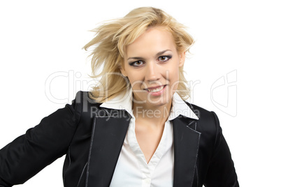 Smiling businesswoman with flowing hair