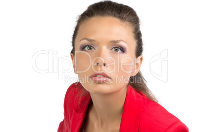 Portrait of businesswoman in red jacket