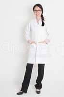 Asian Chinese girl in white lab uniform