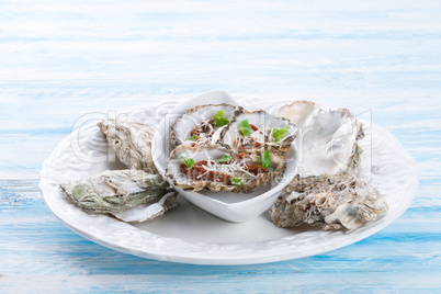 oysters with parmesan and baked tomatoes