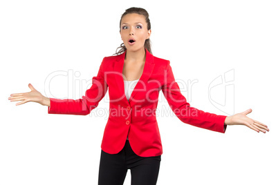 Happy businesswoman in red jacket