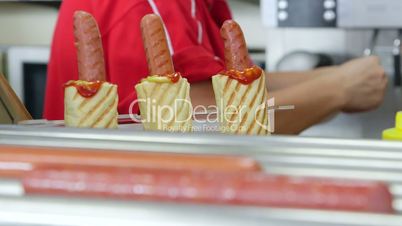 Hot dog lunch in takeout restaurant