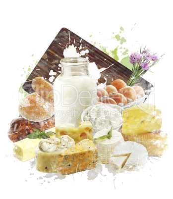 Watercolor Image Of Dairy Products