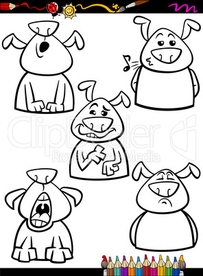 dog emotion set cartoon coloring page