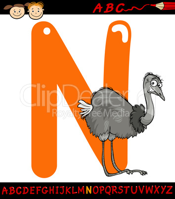 letter n for nandu cartoon illustration