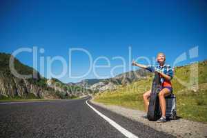 Girl hitchhiking