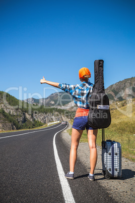 Girl hitchhiking