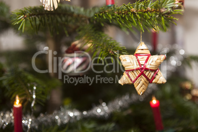 Straw stars on a christmas tree