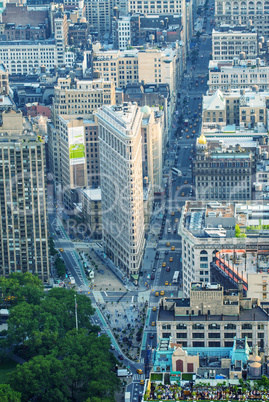NEW YORK, NY, USA - JUNE 9: Aerial view of Flat Iron building, b