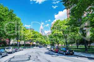 Beutiful view of New York skyline and avenue from Chelsea Park a