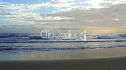 Waves Crashing on Beach, sunset