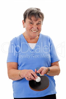 Seniorin spielt Tischtennis - Senior woman playing pingpong