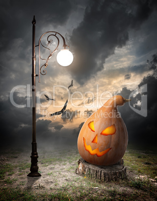 Halloween pumpkin and streetlamp