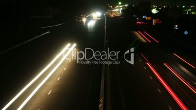 Night Road Traffic. Time Lapse