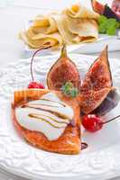 flambed pancakes with figs and cherries