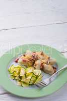 Silesian dumplings with Bacon and zucchini