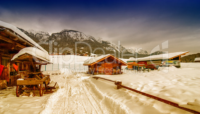 Beautiful mountain scenery with snow. Alps in winter