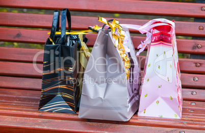 Gift bags on a city bench