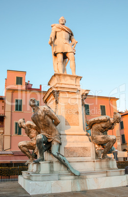 Livorno, Italy. I Quattro Mori. The four moors landmark in Legho
