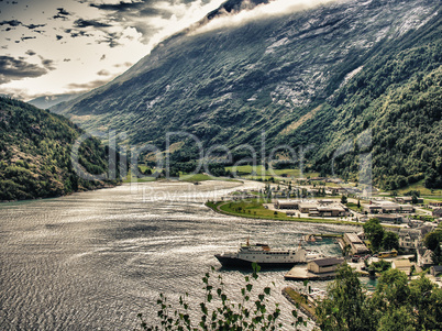 Norway cruise: mountains in Geiranger fjord.