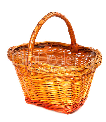 Empty wicker basket. Isolated on white background.