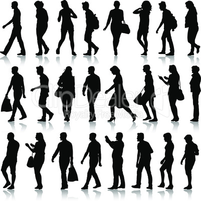 Black silhouettes of beautiful mans and womans on white background. Vector illustration.