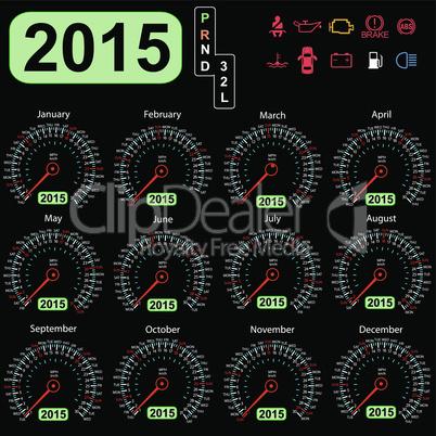 2015 year calendar speedometer car in vector.