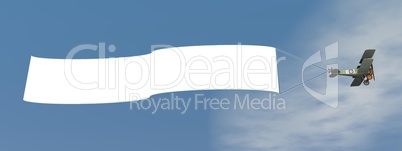 Biplane aircraft pulling advertisement banner - 3D render