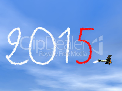 New year 2015 text from biplan smoke - 3D render