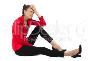 Thinking businesswoman on white background