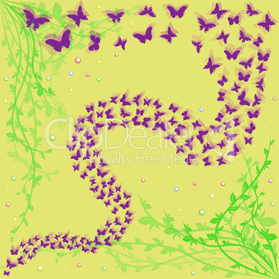 Lot of butterflies on a floral background