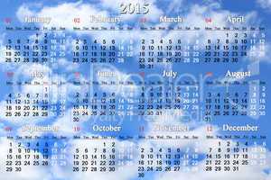 calendar for 2015 year on the white clouds background
