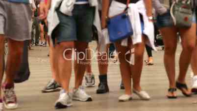 Crowded Feet Les Rambles Boulevard Time Lapse