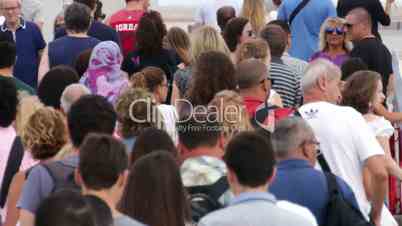 Crowded Maremagnum Marketplace Bridge in Barcelona