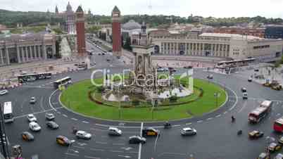 Plaza Spain in Barcelona Vehicles Traffic Scenics Time Lapse
