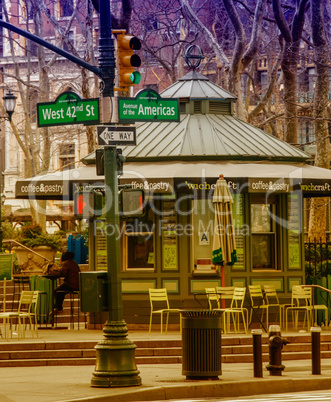 NEW YORK CITY - FEB 10, 2012: Entrance of Bryant Park on the Ave